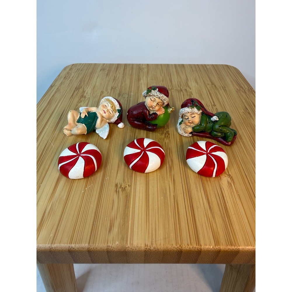 6pc Miniature Christmas Sleeping Cherub Angel Peppermint Figurine Set Dollhouse